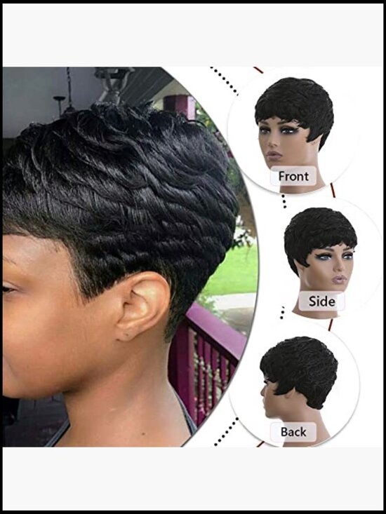 Pixie Cut Wig Short Wavy Layered Daily Wear Glueless Adjustable Cap